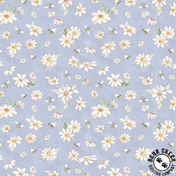 Clothworks Daisy Field Daisies and Bees Light Denim Clothworks Daisy Field Daisies and Bees Light Denim