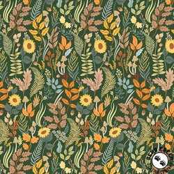 Windham Fabrics Harvest Gathering Foraged Leaves Evergreen