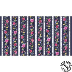 P&B Textiles Indigo Song Flowing Floral Border Stripe Multi