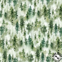 P&B Textiles Misty Vistas Tree Allover Green