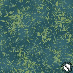 P&B Textiles Koi Pond Graphic Bamboo Leaves Blue Green