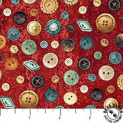 Northcott Stonehenge Stitchin' Buttons Red/Multi