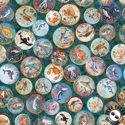 QT Fabrics Deep Sea Dazzle Undersea Medallions Teal QT Fabrics Deep Sea Dazzle Undersea Medallions Teal