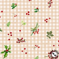 Maywood Studio Winter Wreaths Gingham Greens Cream Maywood Studio Winter Wreaths Gingham Greens Cream