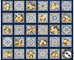 QT Fabrics Citrus Bliss Lemons and Tiles Picture Patches Panel Navy QT Fabrics Citrus Bliss Lemons and Tiles Picture Patches Panel Navy