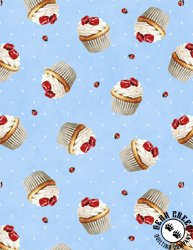 Wilmington Prints Sweet Cherry Cupcake Toss Blue Wilmington Prints Sweet Cherry Cupcake Toss Blue