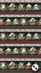 Northcott Winter Song Border Stripe Black/Multi Northcott Winter Song Border Stripe Black/Multi