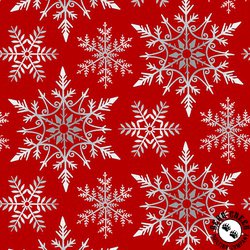 Henry Glass Crystal Frost 108 Wide Backing Fabric Snowflakes Red/Gray