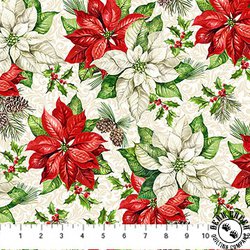 Northcott Holiday Joy Open Poinsettia Cream/Multi