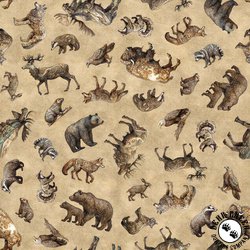 QT Fabrics Enchanted Forest Animal Toss Tan