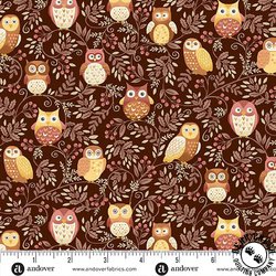 Andover Fabrics Hello Autumn Twilight Owls Brown