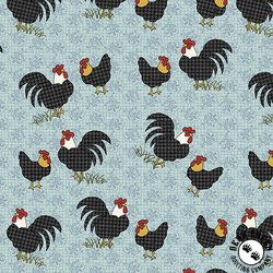 Benartex Heartland Field Roosters Turquoise