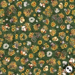 QT Fabrics Sunflower Serenade Sunflower and Bikes Green QT Fabrics Sunflower Serenade Sunflower and Bikes Green