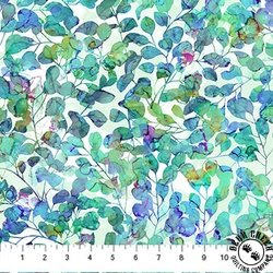 Northcott Dragonfly Dance Leaves White/Teal Northcott Dragonfly Dance Leaves White/Teal