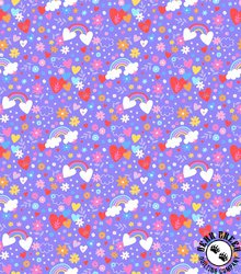 Maywood Studio Playtime Flannel Hearts and Rainbows Violet