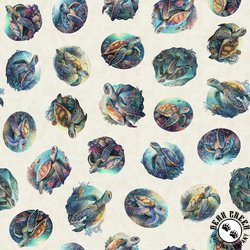 QT Fabrics Endless Blues Sea Turtle Circle Vignette Beige