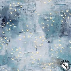 Studio E Fabrics Behind Blue Eyes Plaster with Birds Slate