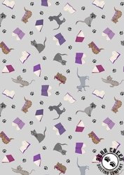 Lewis and Irene Fabrics Purrfect Book Club Scattered Cats and Books on Grey Lewis and Irene Fabrics Purrfect Book Club Scattered Cats and Books on Grey