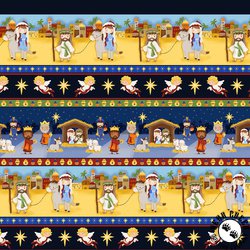 Blank Quilting Away in a Manger Nativity Stripe Blue Blank Quilting Away in a Manger Nativity Stripe Blue