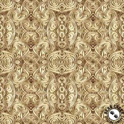 QT Fabrics Endless Blues Geo Medallion Tan