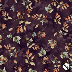 Hoffman Fabrics Blue Jay Song Branches Plum Gold