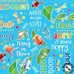 Benartex Rainforest Glow Frog-tastic Words Medium Turquoise Benartex Rainforest Glow Frog-tastic Words Medium Turquoise