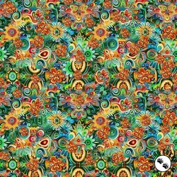 QT Fabrics Skullduggery Floral Geo Green