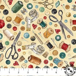 Northcott Stonehenge Stitchin' Notions Beige/Multi