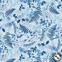 Clothworks Naturescape Ferns Pale Blue