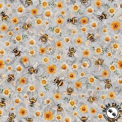 QT Fabrics Sunflower Serenade Sunflowers and Bumblebees Lt. Grey
