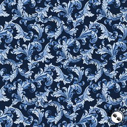 Blank Quilting English Blue and White Scroll Navy