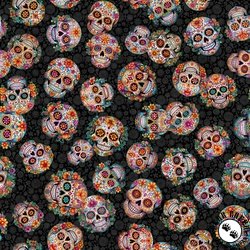QT Fabrics Skullduggery Sugar Skulls Toss Charcoal QT Fabrics Skullduggery Sugar Skulls Toss Charcoal