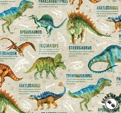 Northcott Dino Roar Dino with Words Beige/Multi