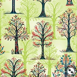 Benartex Farm Feathered Folk Folklore Forest Green Benartex Farm Feathered Folk Folklore Forest Green