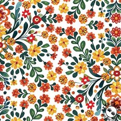 Benartex Farm Feathered Folk Folklore Garden White Benartex Farm Feathered Folk Folklore Garden White