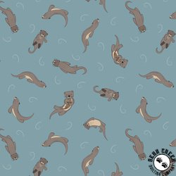 Lewis and Irene Fabrics Small Things Rivers and Creeks Otters Midblue Lewis and Irene Fabrics Small Things Rivers and Creeks Otters Midblue