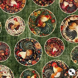 QT Fabrics Rule the Roost Rooster Medallions Forest QT Fabrics Rule the Roost Rooster Medallions Forest
