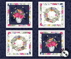 P&B Textiles Indigo Song Floral Block Panel P&B Textiles Indigo Song Floral Block Panel
