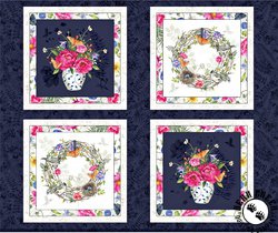 P&B Textiles Indigo Song Floral Block Panel