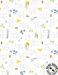 Wilmington Prints Bees and Blooms Words All Over White