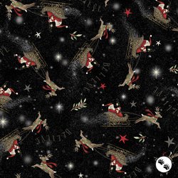 P&B Textiles Believe Santa's Sleigh Allover Black