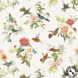 Clothworks Hummingbird Days Toile Light Cream