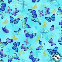 Timeless Treasures Escapade Flying Butterflies Aqua