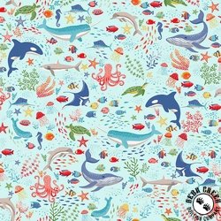 Andover Fabrics Deep Blue Sea Creatures Light Blue Andover Fabrics Deep Blue Sea Creatures Light Blue