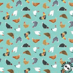 Clothworks Simple Life Chickens Mint Clothworks Simple Life Chickens Mint