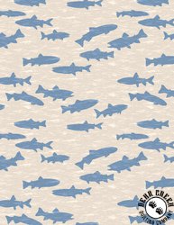 Wilmington Prints Gone Fishing Fish Silhouettes Cream/Blue Wilmington Prints Gone Fishing Fish Silhouettes Cream/Blue