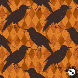 Andover Fabrics Nevermore Crow Harlequin Orange
