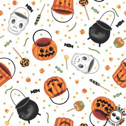 Studio E Fabrics Paranormal Parade Treat Buckets White/Orange