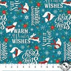 Northcott Woodland Wishes Words Teal/Multi