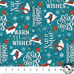 Northcott Woodland Wishes Words Teal/Multi